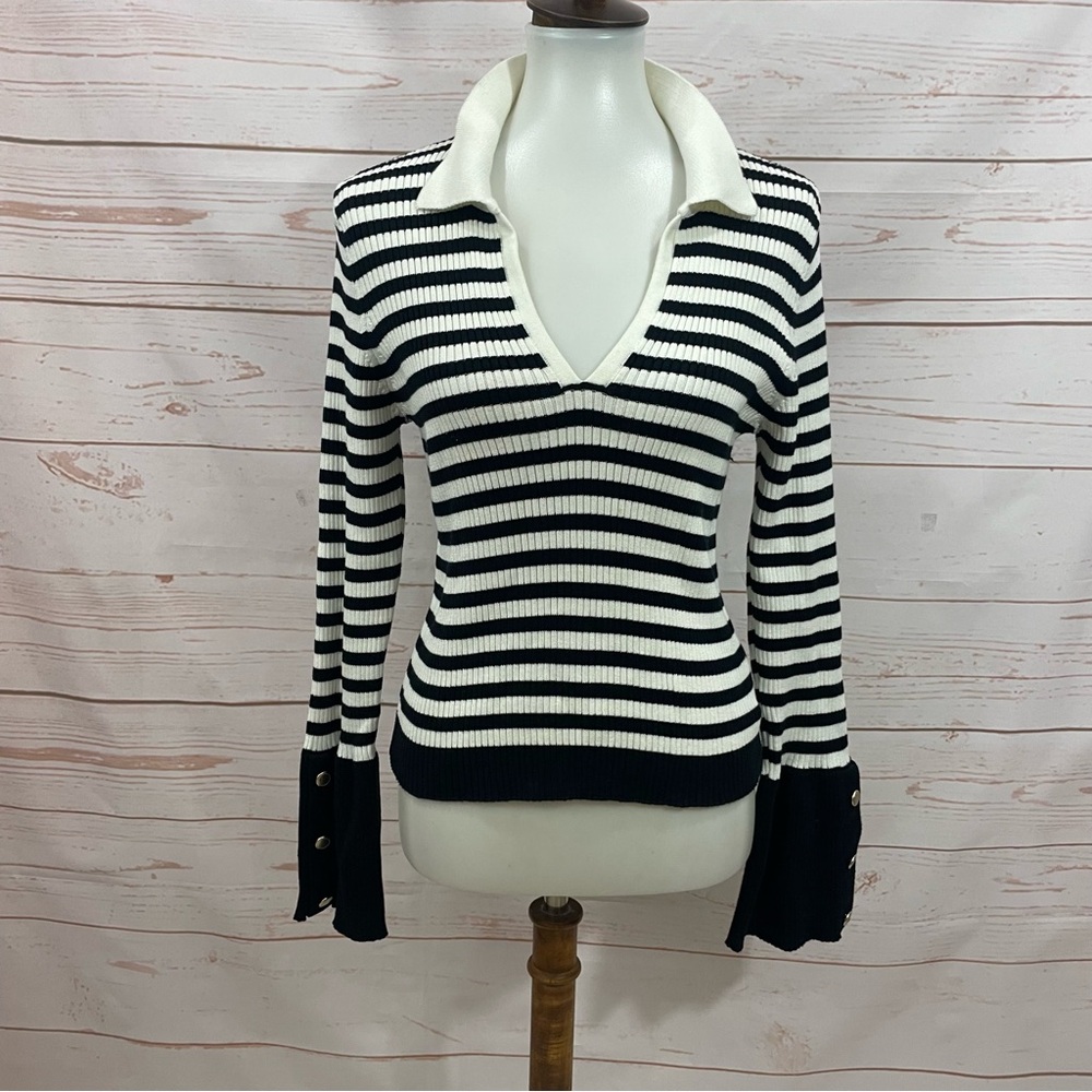 NWT Anthropologie Maeve Black and White Ribbed Striped Sweater Large